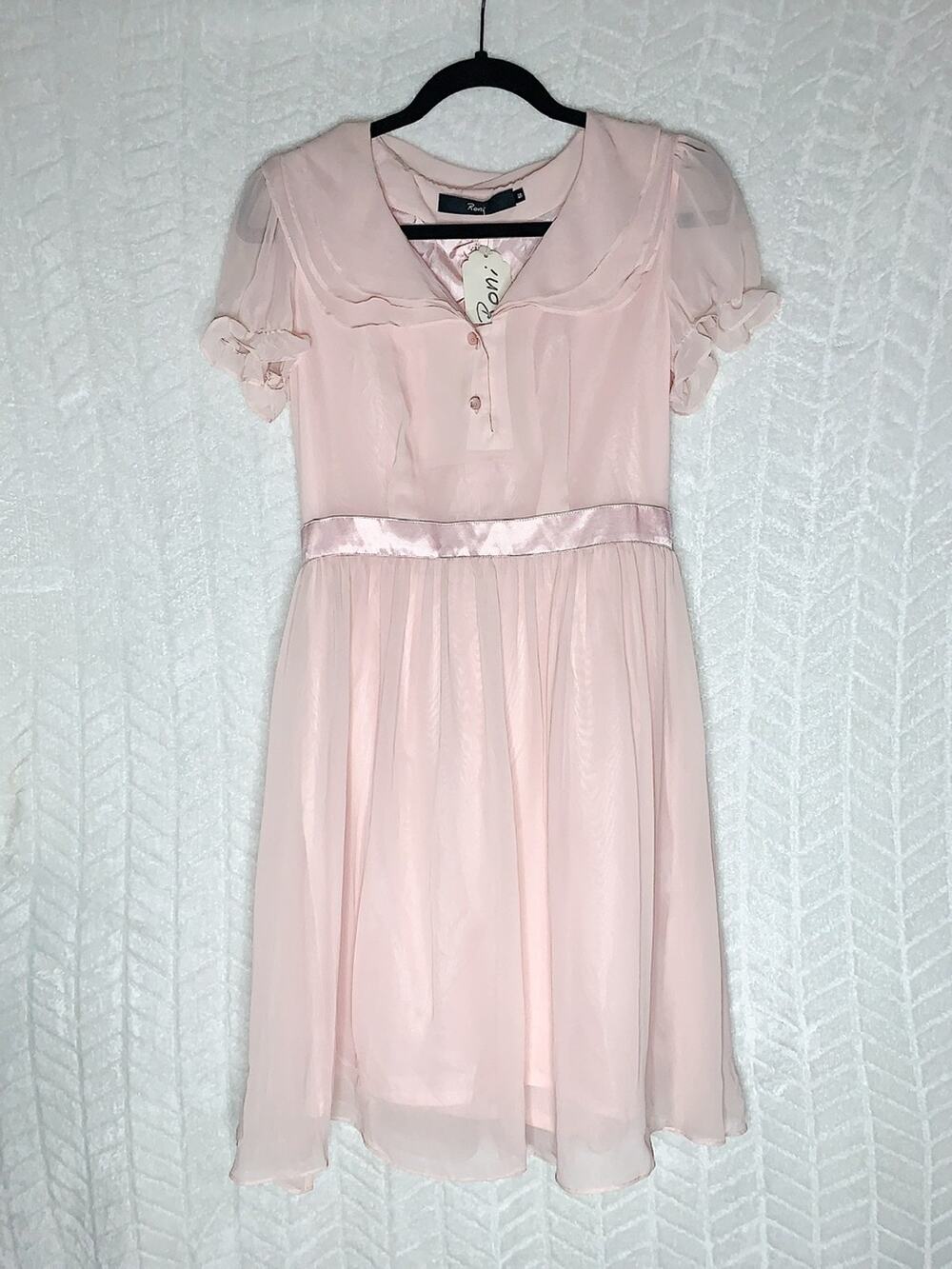 NWT Roni NYC Sheer Silk A-Line Mini Dress Pink - S